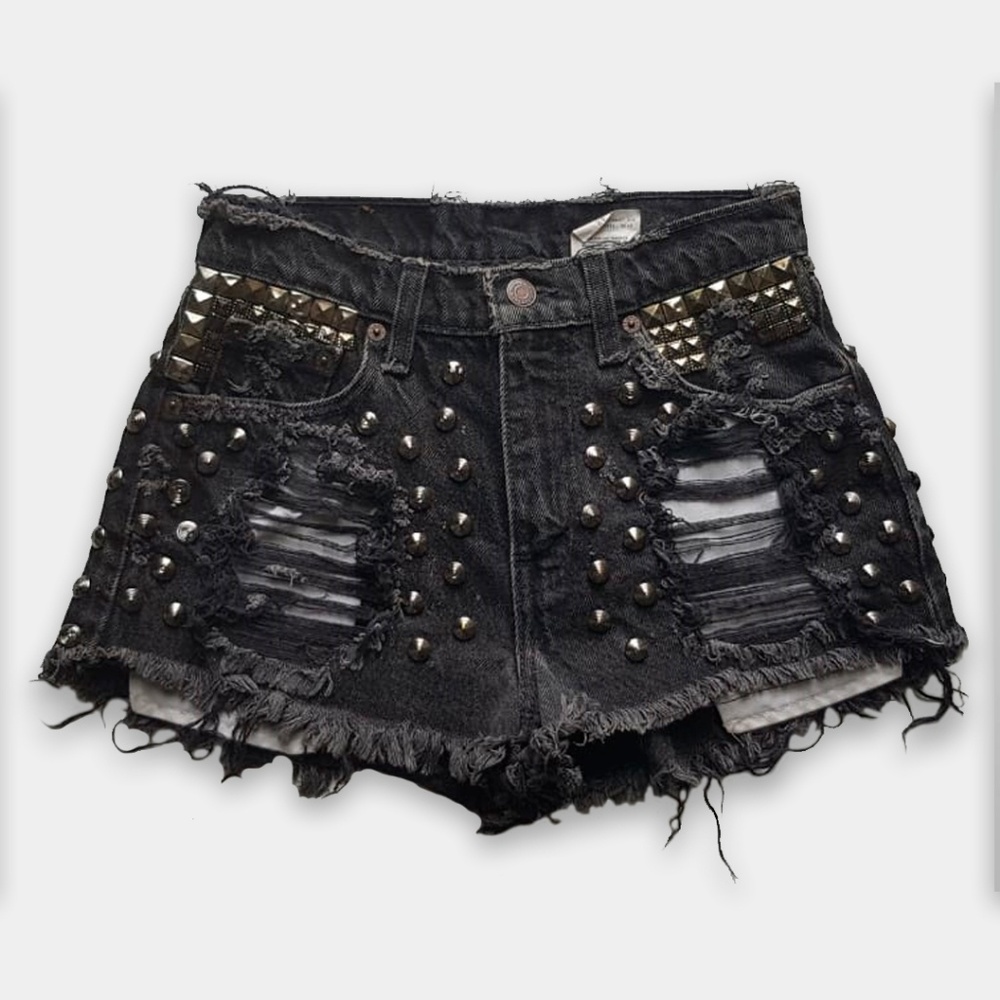 High Waisted Levi's Super Studded & Ripped Shorts